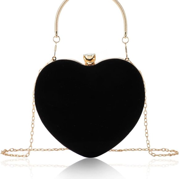 Accessories - Women Heart Shaped Evening Bag Suede Mini Clutch Crossbody with Chain